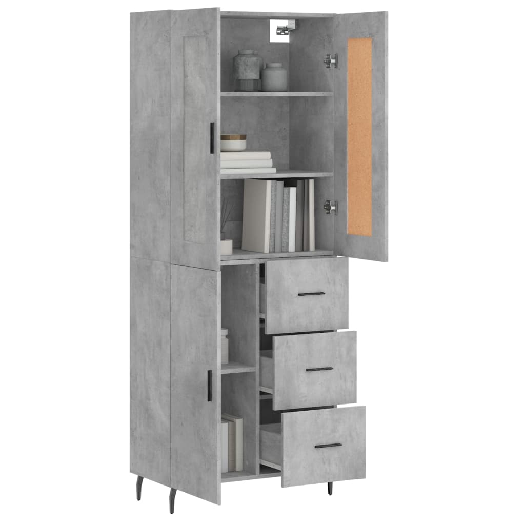Highboard betonggrå 69,5x34x180 cm konstruert tre