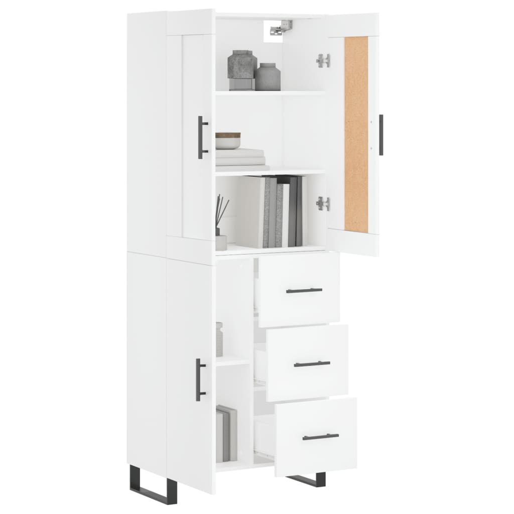 Highboard hvit 69,5x34x180 cm konstruert tre