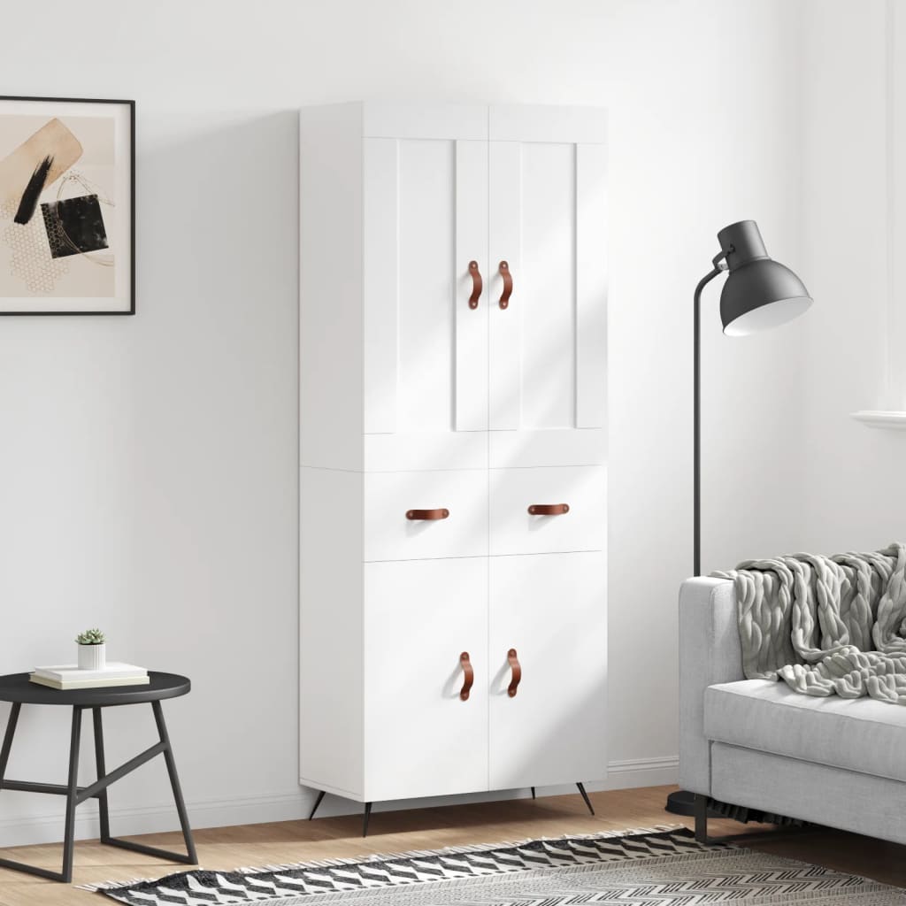 Highboard hvit 69,5x34x180 cm konstruert tre