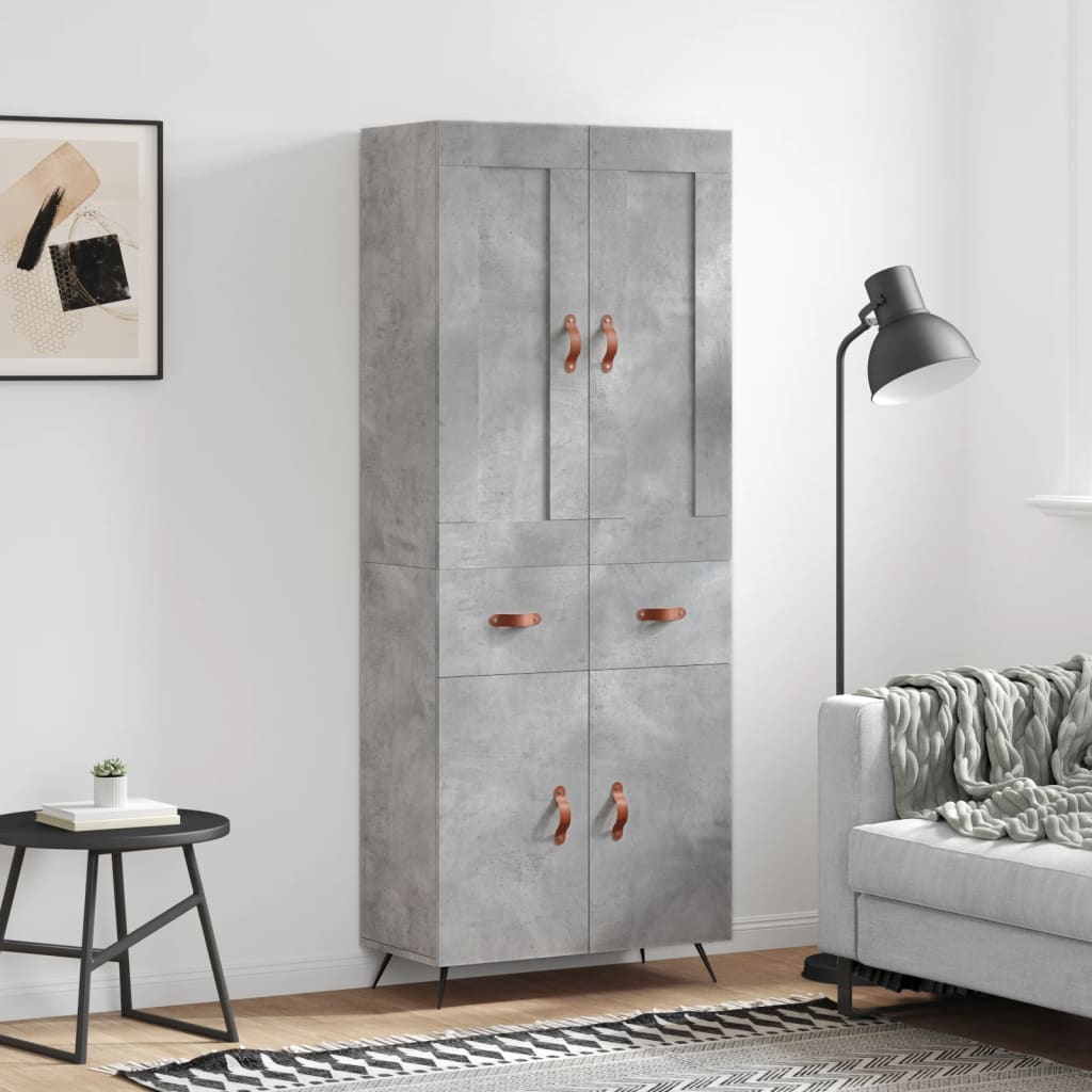 Highboard betonggrå 69,5x34x180 cm konstruert tre