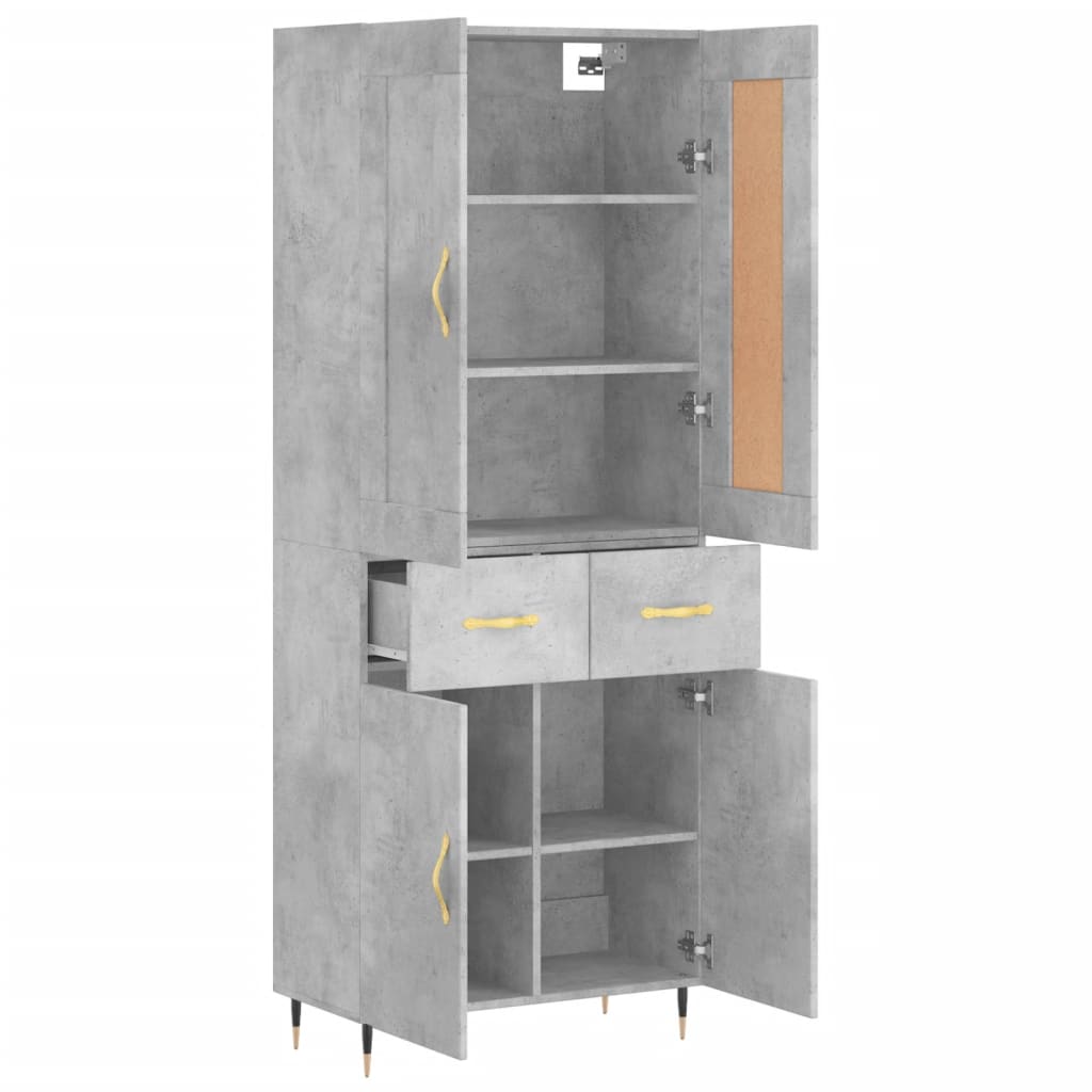 Highboard betonggrå 69,5x34x180 cm konstruert tre