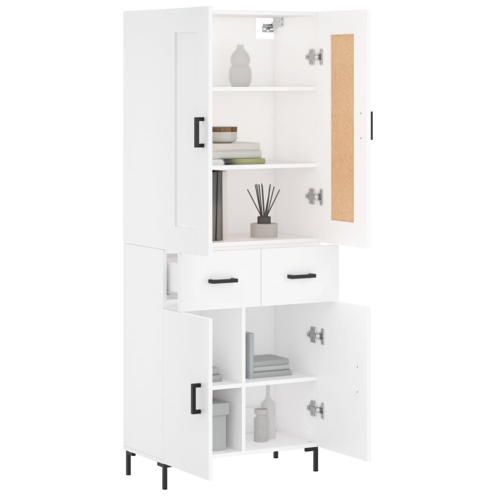 Highboard hvit 69,5x34x180 cm konstruert tre