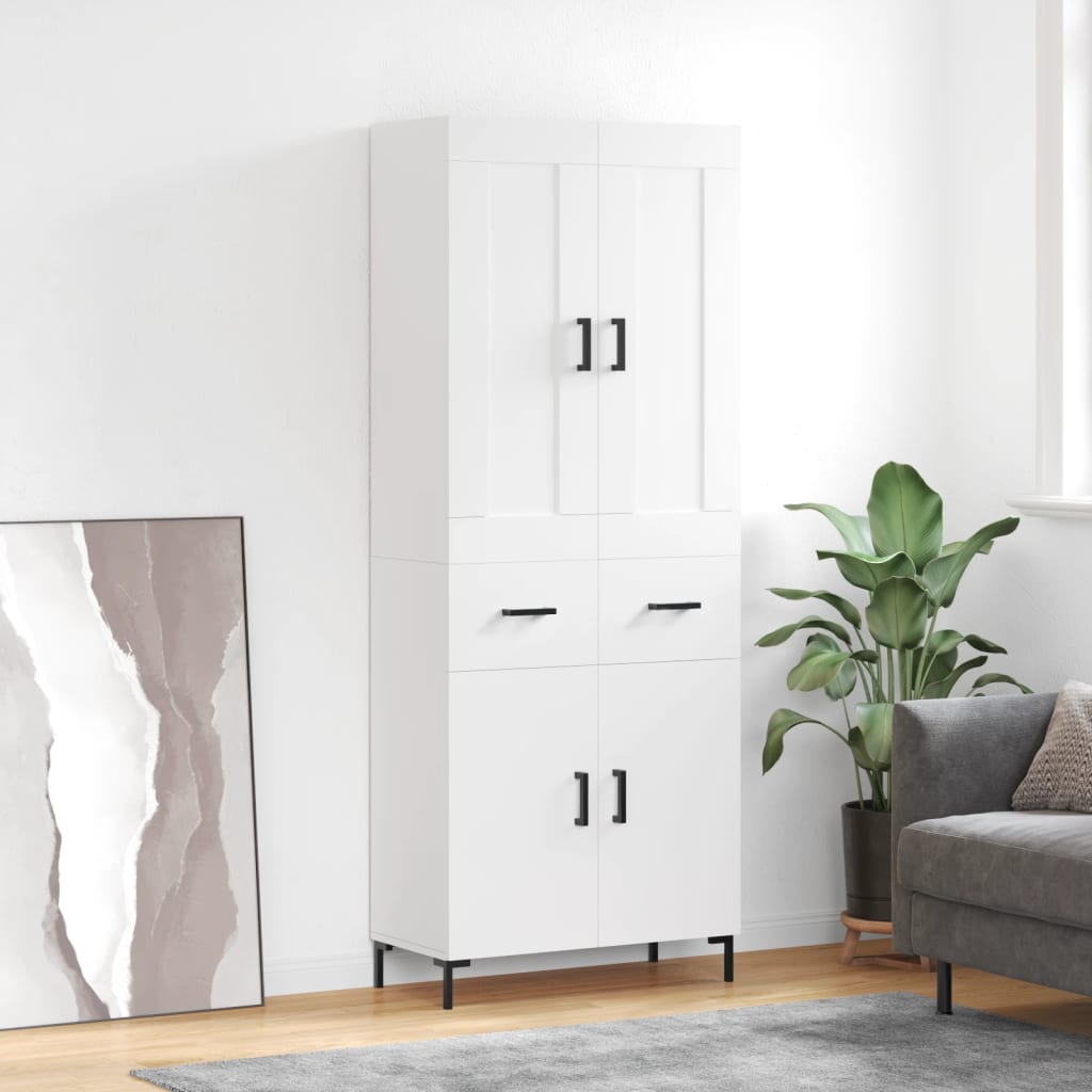 Highboard hvit 69,5x34x180 cm konstruert tre