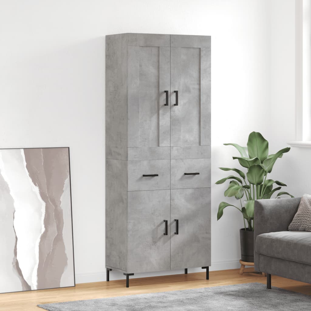 Highboard betonggrå 69,5x34x180 cm konstruert tre