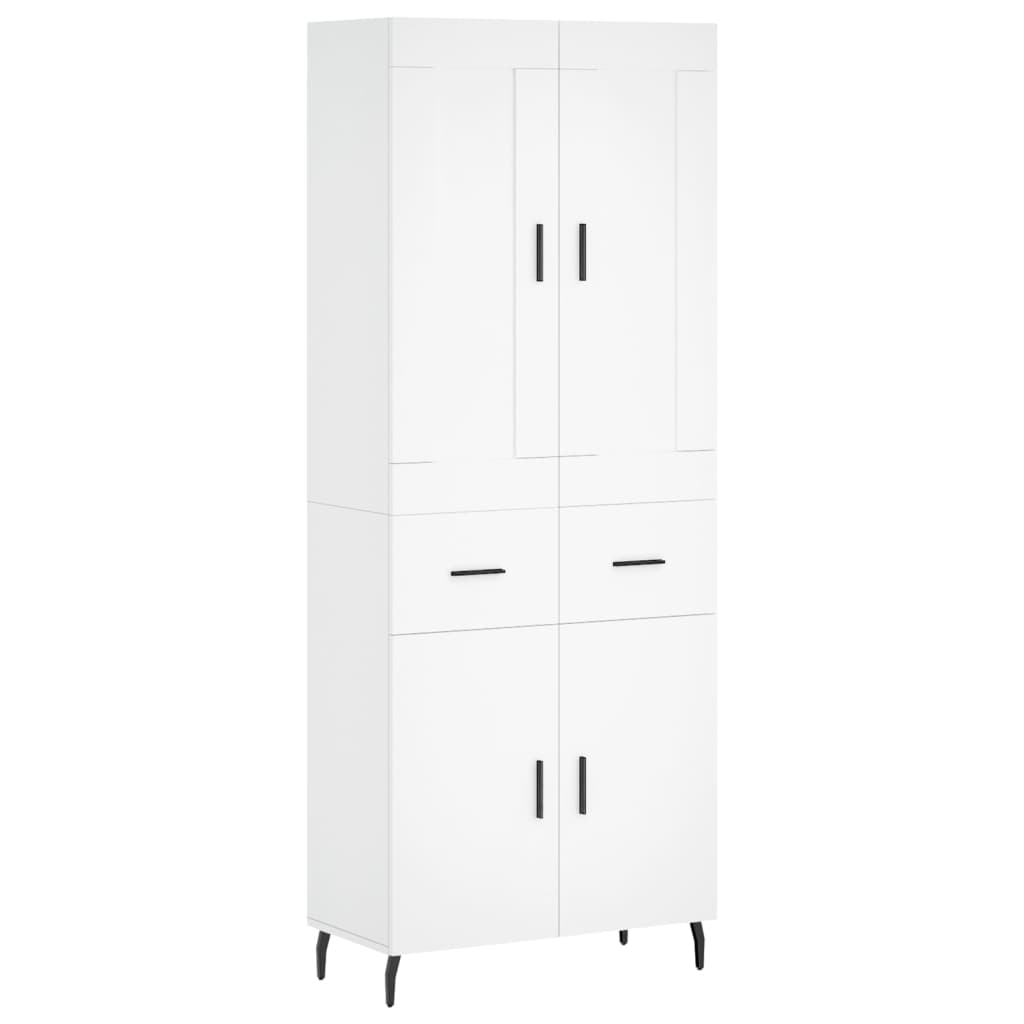 Highboard hvit 69,5x34x180 cm konstruert tre