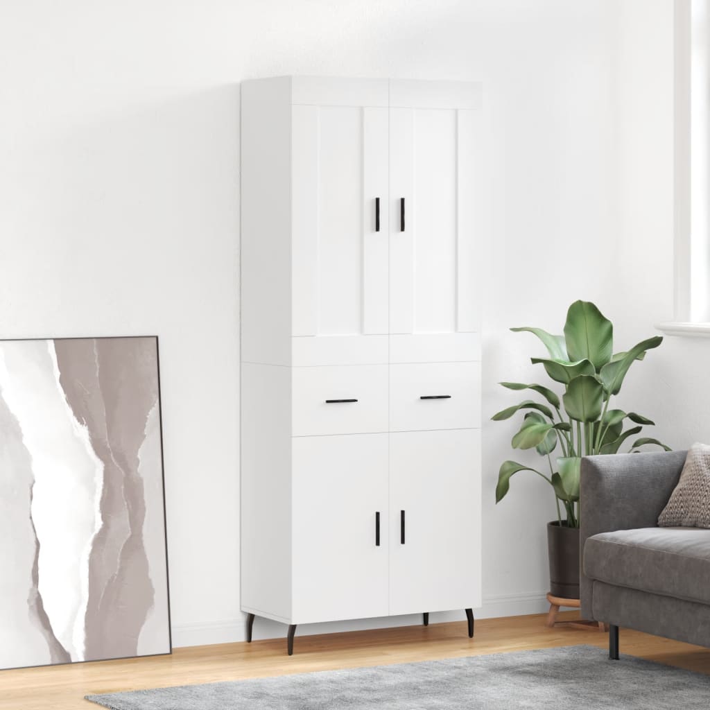 Highboard hvit 69,5x34x180 cm konstruert tre