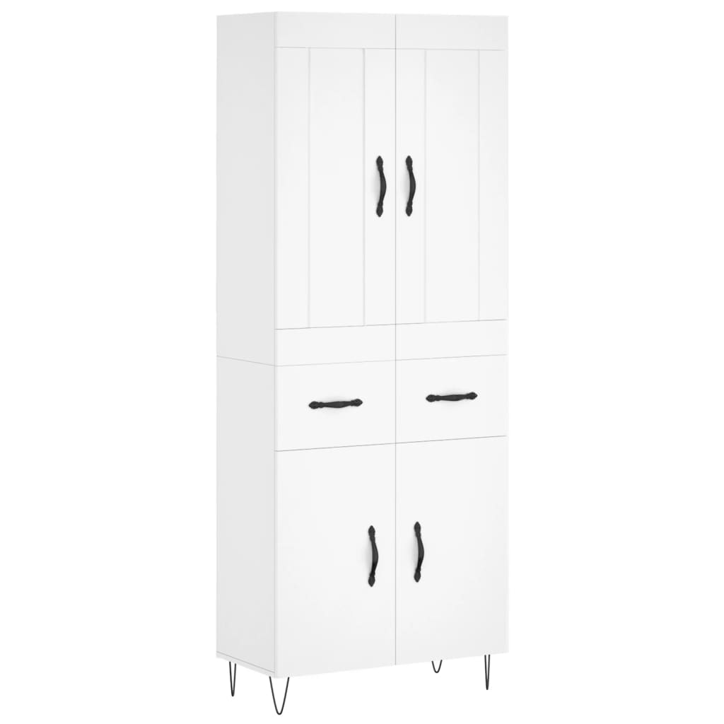 Highboard hvit 69,5x34x180 cm konstruert tre