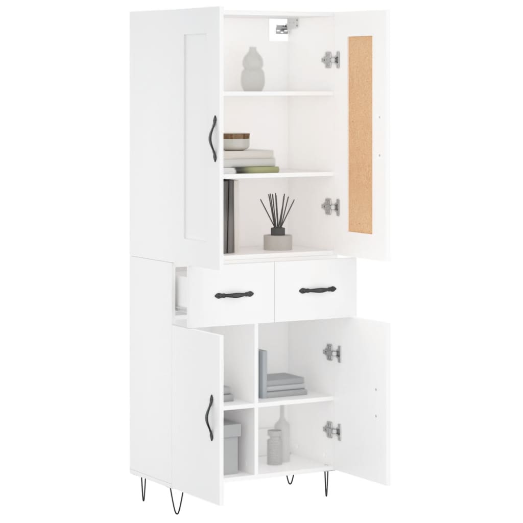 Highboard hvit 69,5x34x180 cm konstruert tre