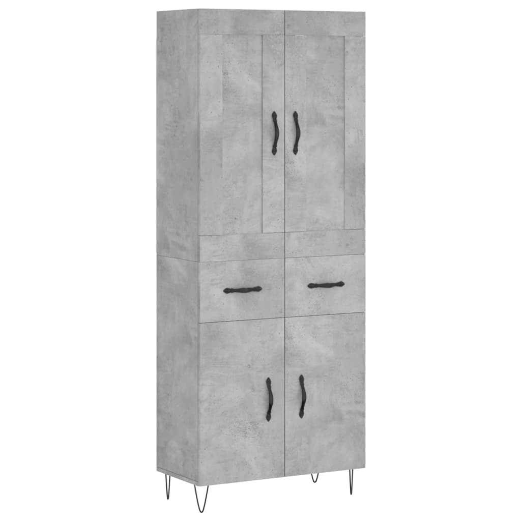 Highboard betonggrå 69,5x34x180 cm konstruert tre