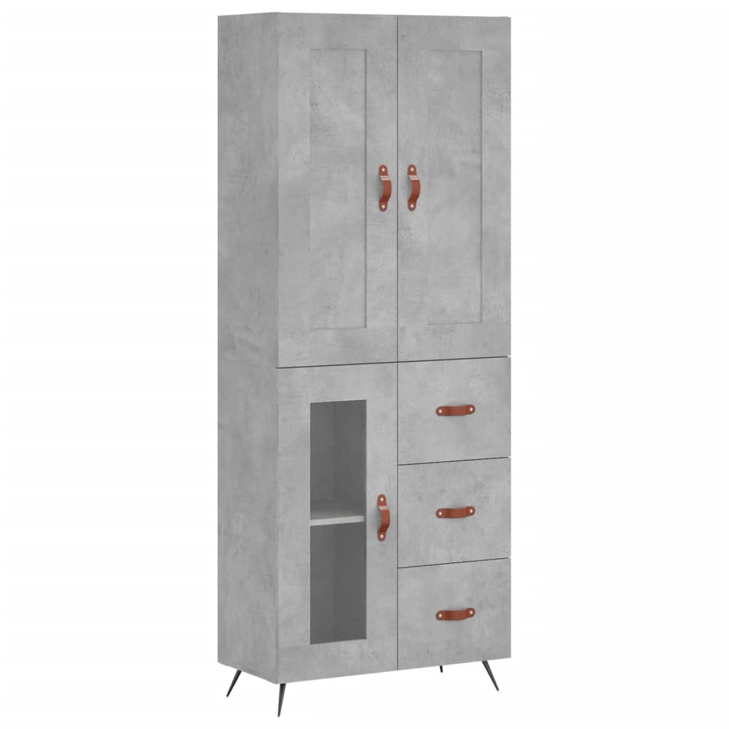 Highboard betonggrå 69,5x34x180 cm konstruert tre