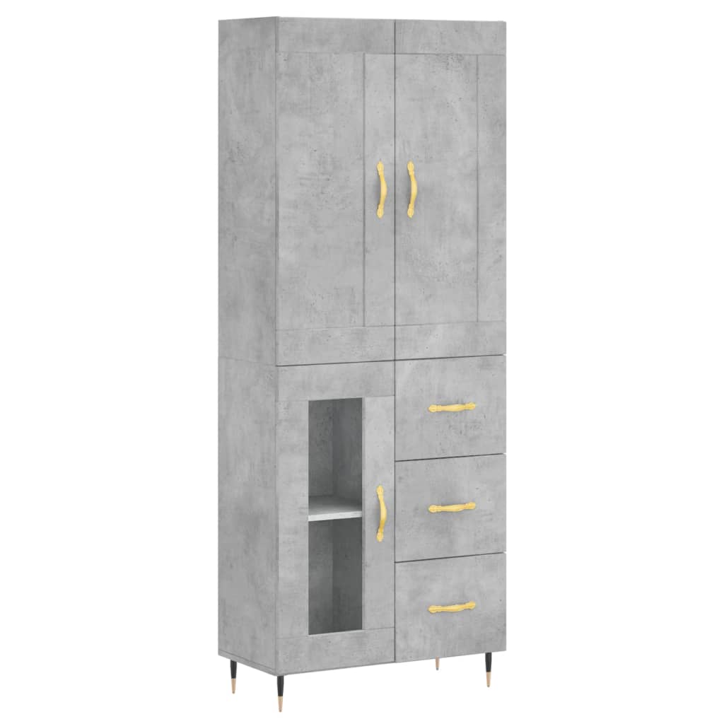Highboard betonggrå 69,5x34x180 cm konstruert tre