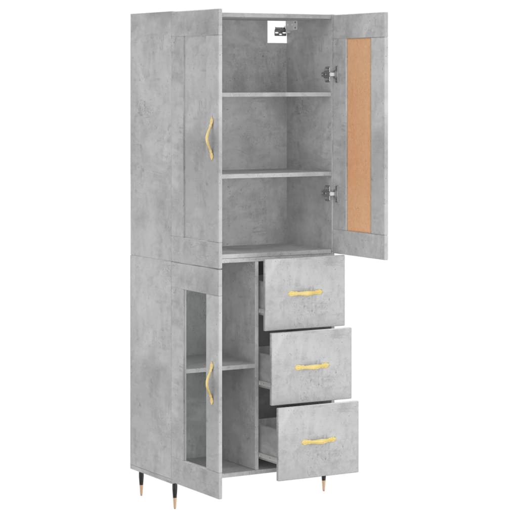 Highboard betonggrå 69,5x34x180 cm konstruert tre