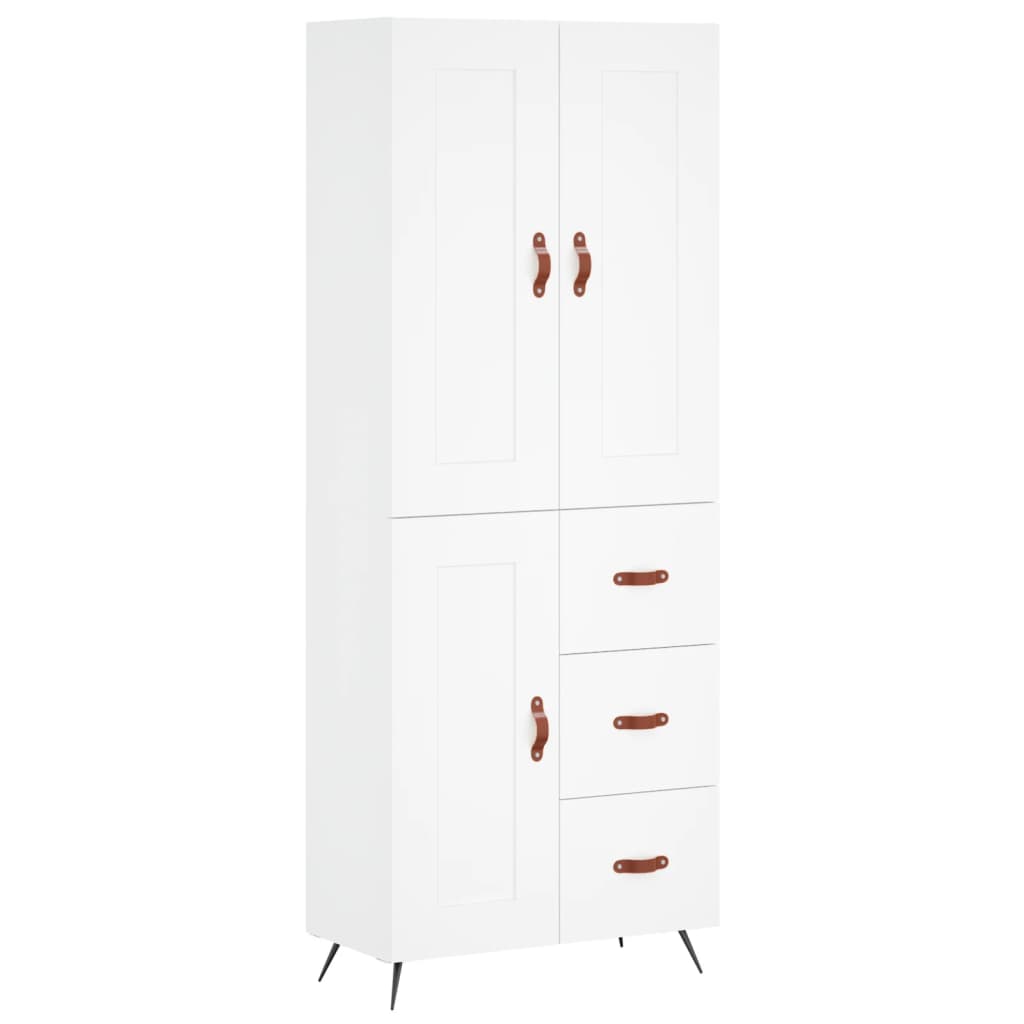 Highboard hvit 69,5x34x180 cm konstruert tre