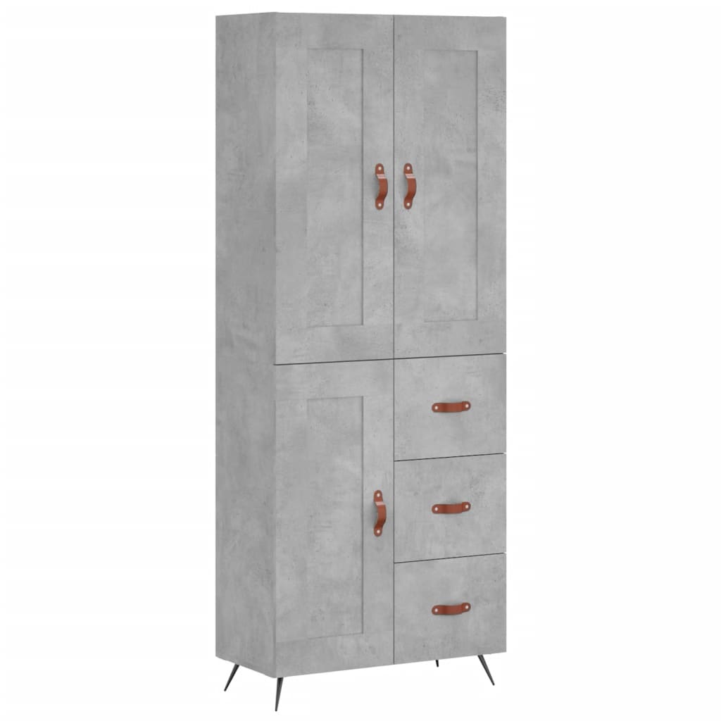 Highboard betonggrå 69,5x34x180 cm konstruert tre