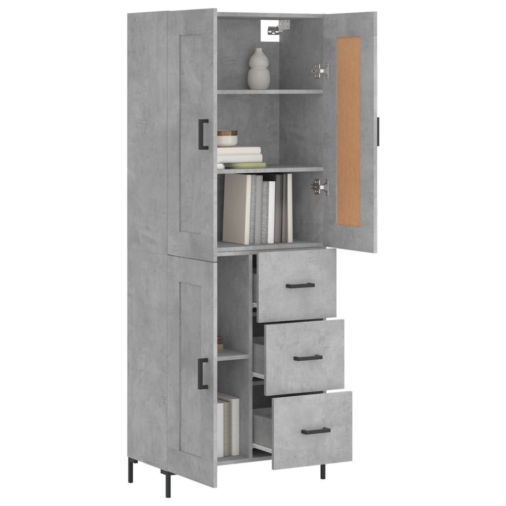 Highboard betonggrå 69,5x34x180 cm konstruert tre