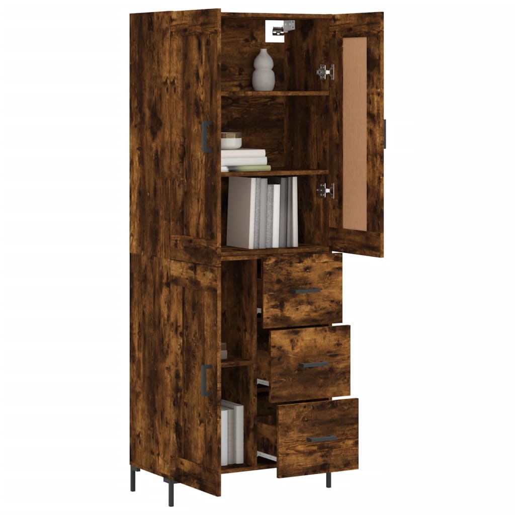 Highboard røkt eik 69,5x34x180 cm konstruert tre