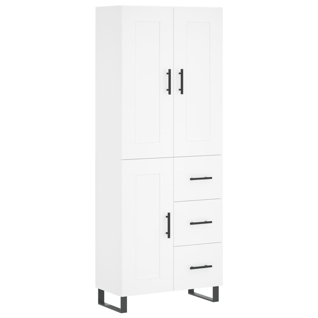 Highboard hvit 69,5x34x180 cm konstruert tre