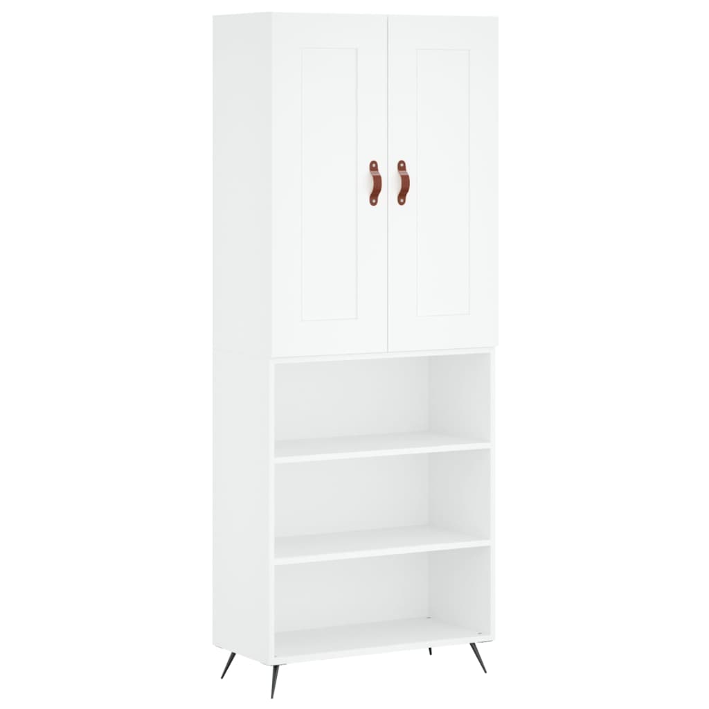 Highboard hvit 69,5x34x180 cm konstruert tre