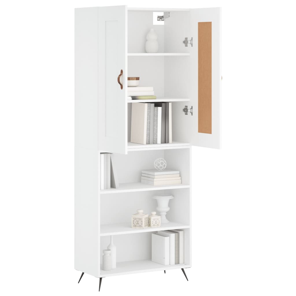 Highboard hvit 69,5x34x180 cm konstruert tre