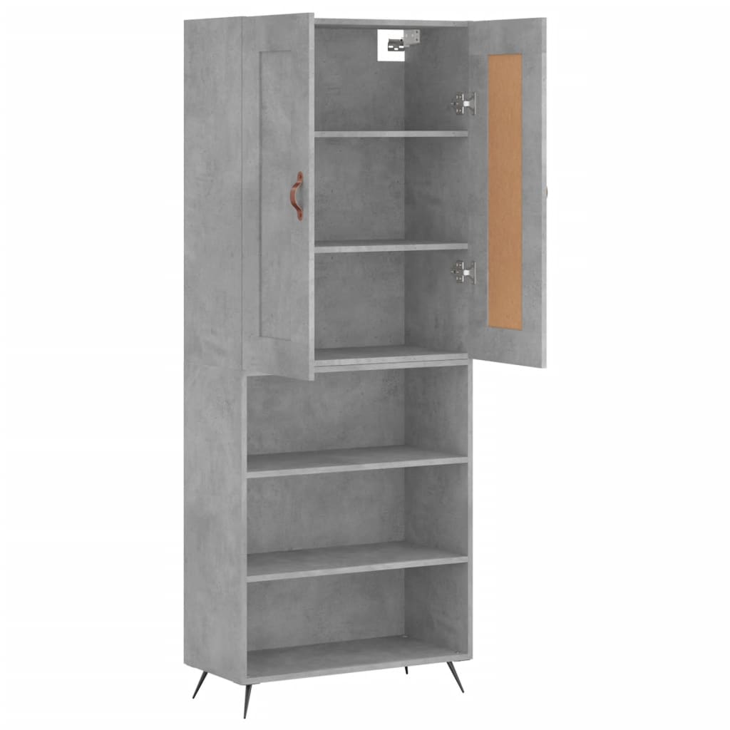 Highboard betonggrå 69,5x34x180 cm konstruert tre