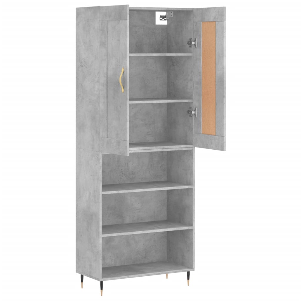 Highboard betonggrå 69,5x34x180 cm konstruert tre