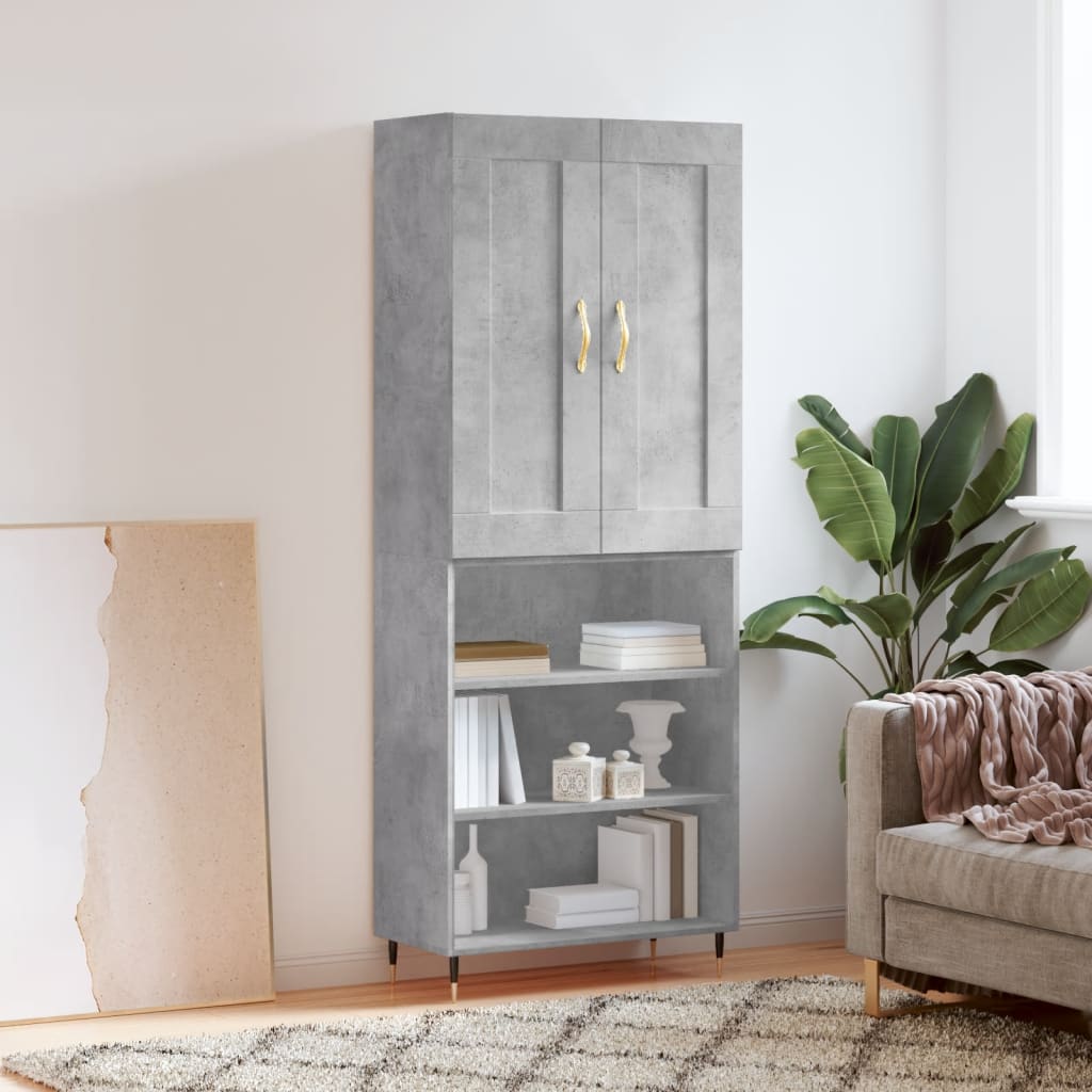 Highboard betonggrå 69,5x34x180 cm konstruert tre
