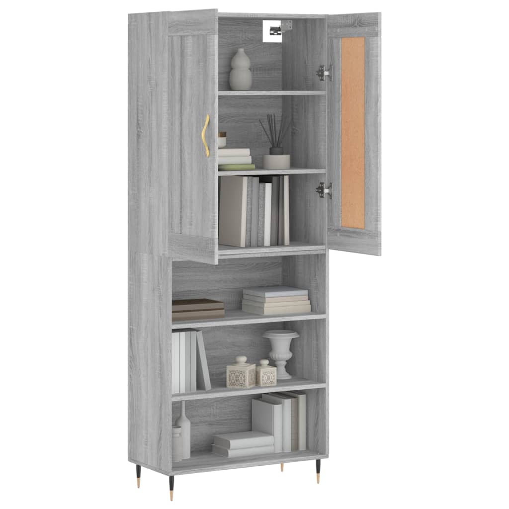 Highboard grå sonoma 69,5x34x180 cm konstruert tre