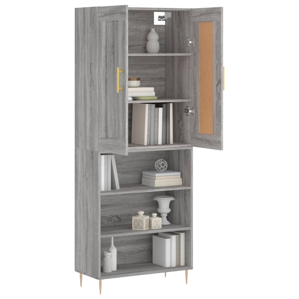Highboard grå sonoma 69,5x34x180 cm konstruert tre