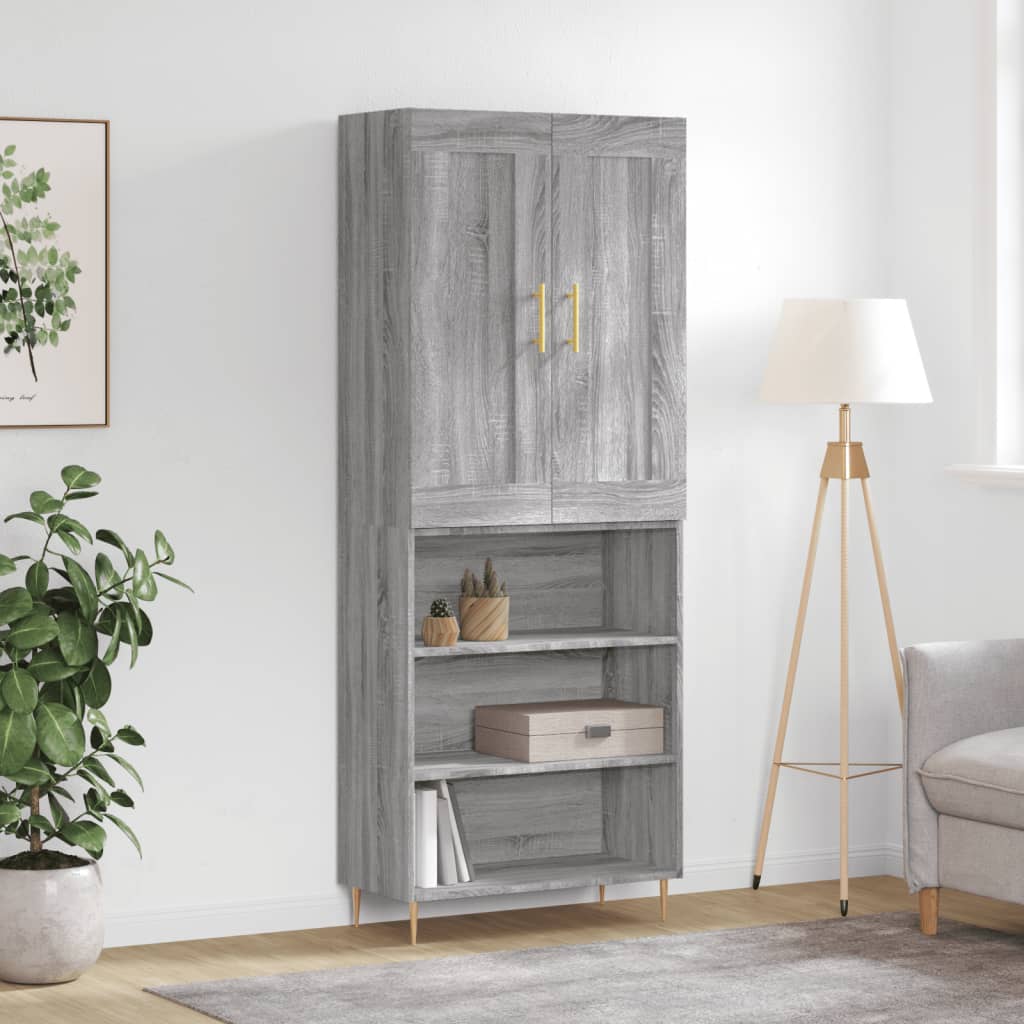 Highboard grå sonoma 69,5x34x180 cm konstruert tre