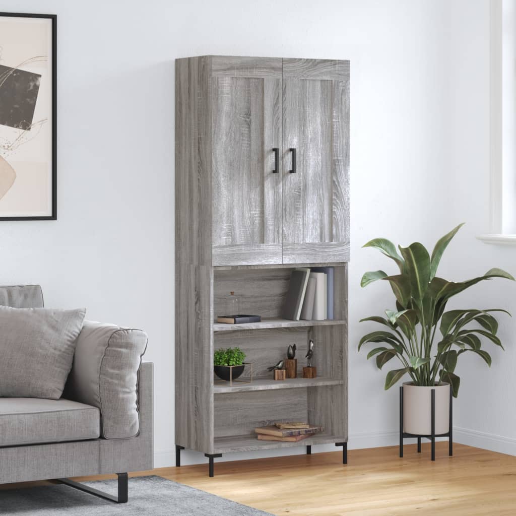 Highboard grå sonoma 69,5x34x180 cm konstruert tre