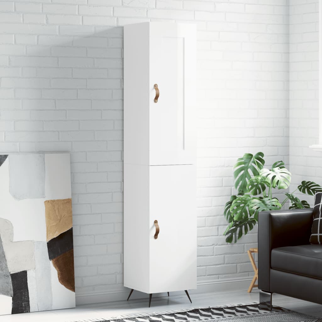 Highboard høyglans hvit 34,5x34x180 cm konstruert tre