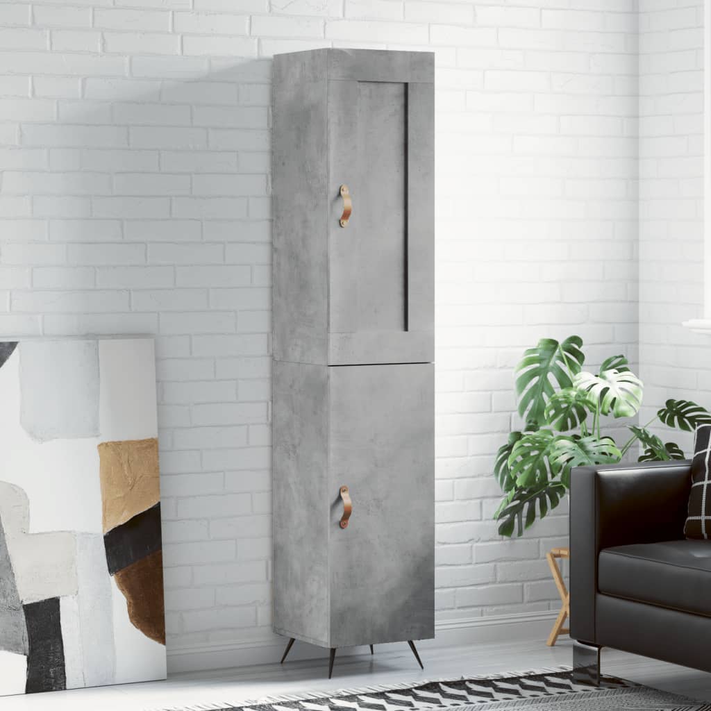 Highboard betonggrå 34,5x34x180 cm konstruert tre