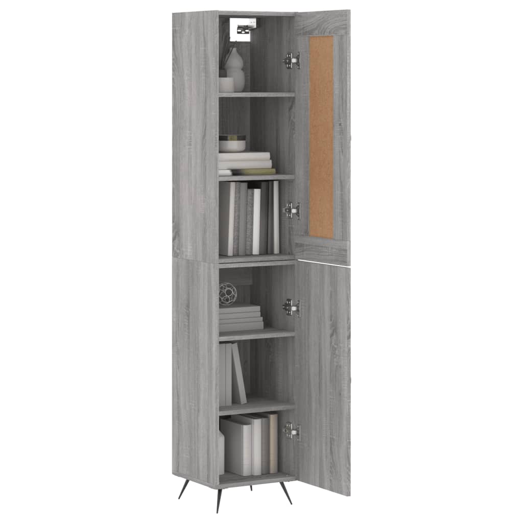 Highboard grå sonoma 34,5x34x180 cm konstruert tre