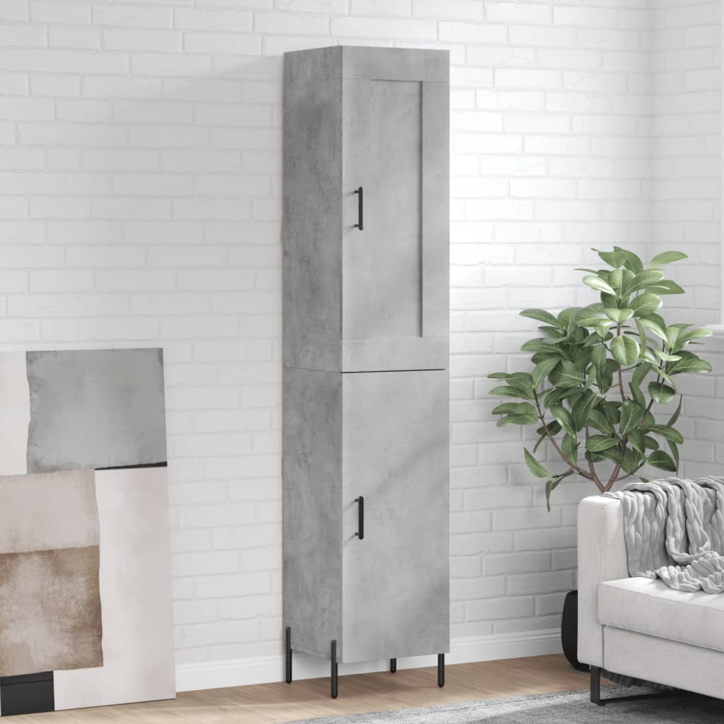 Highboard betonggrå 34,5x34x180 cm konstruert tre