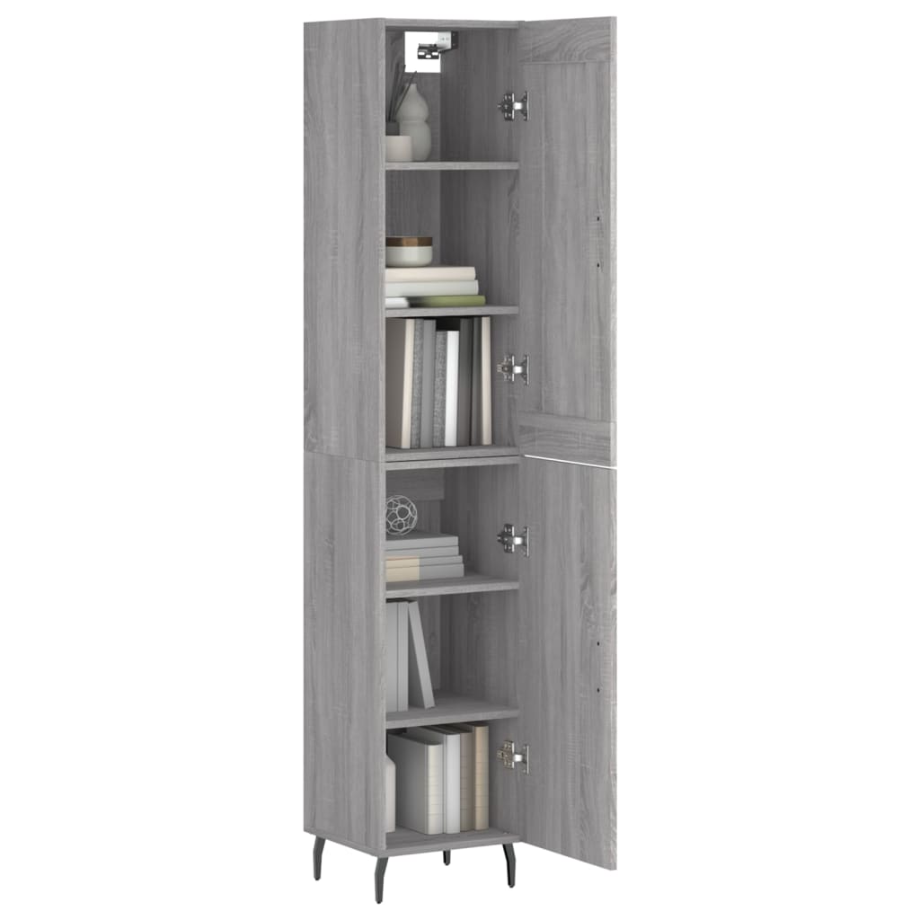 Highboard grå sonoma 34,5x34x180 cm konstruert tre