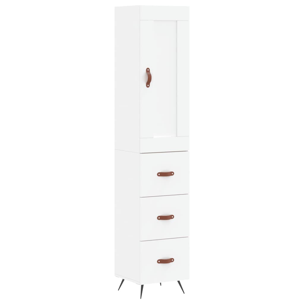 Highboard hvit 34,5x34x180 cm konstruert tre
