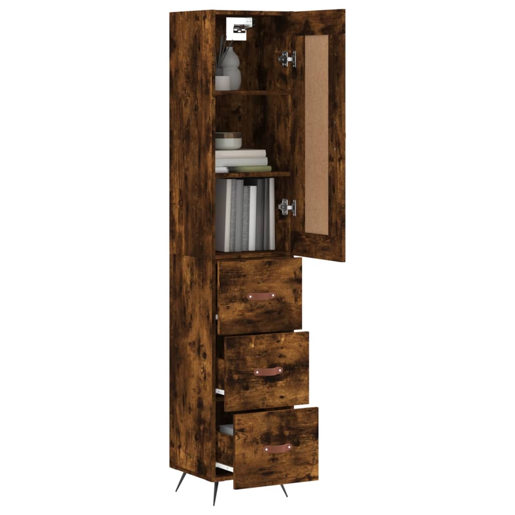 Highboard røkt eik 34,5x34x180 cm konstruert tre