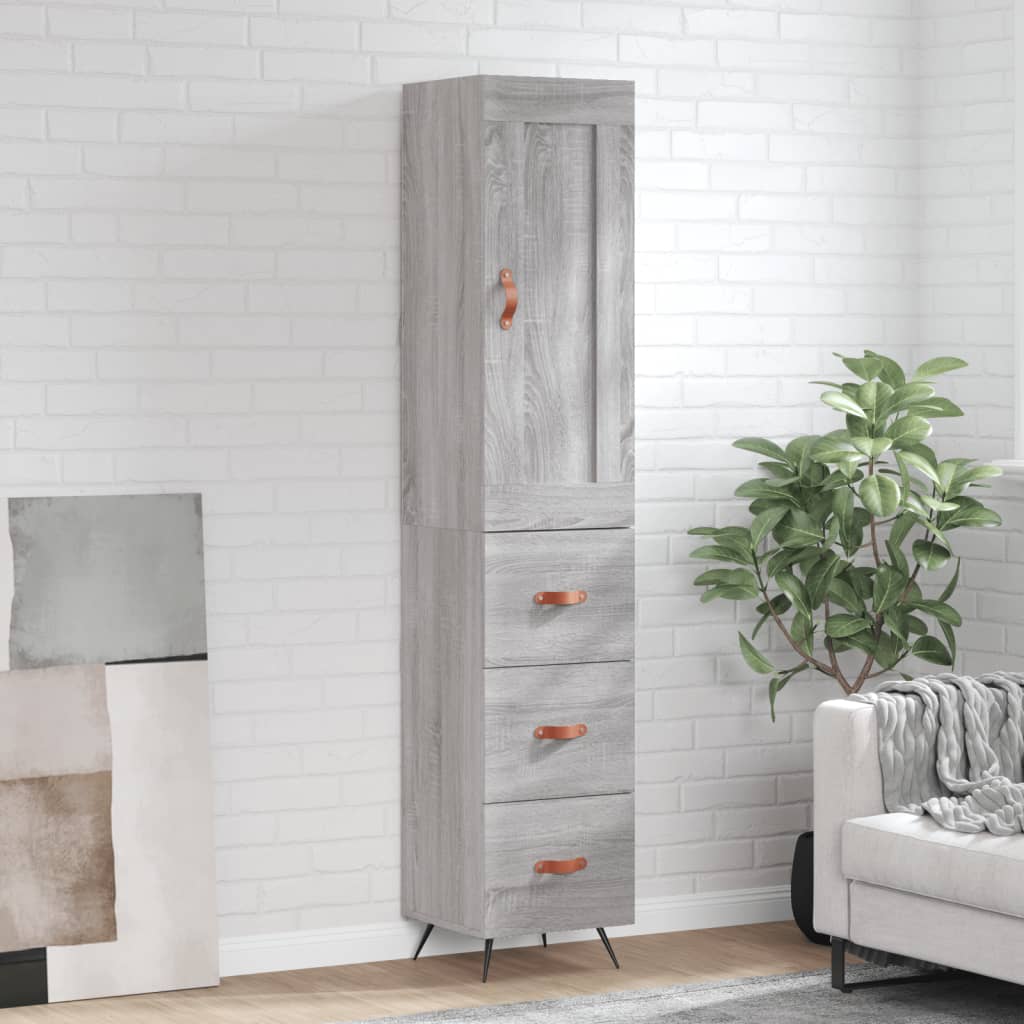 Highboard grå sonoma 34,5x34x180 cm konstruert tre