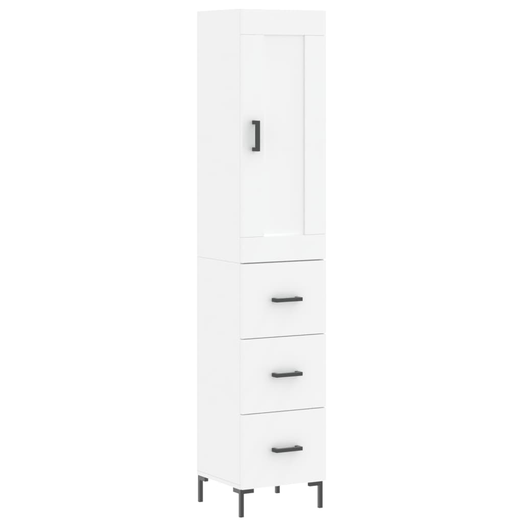Highboard hvit 34,5x34x180 cm konstruert tre