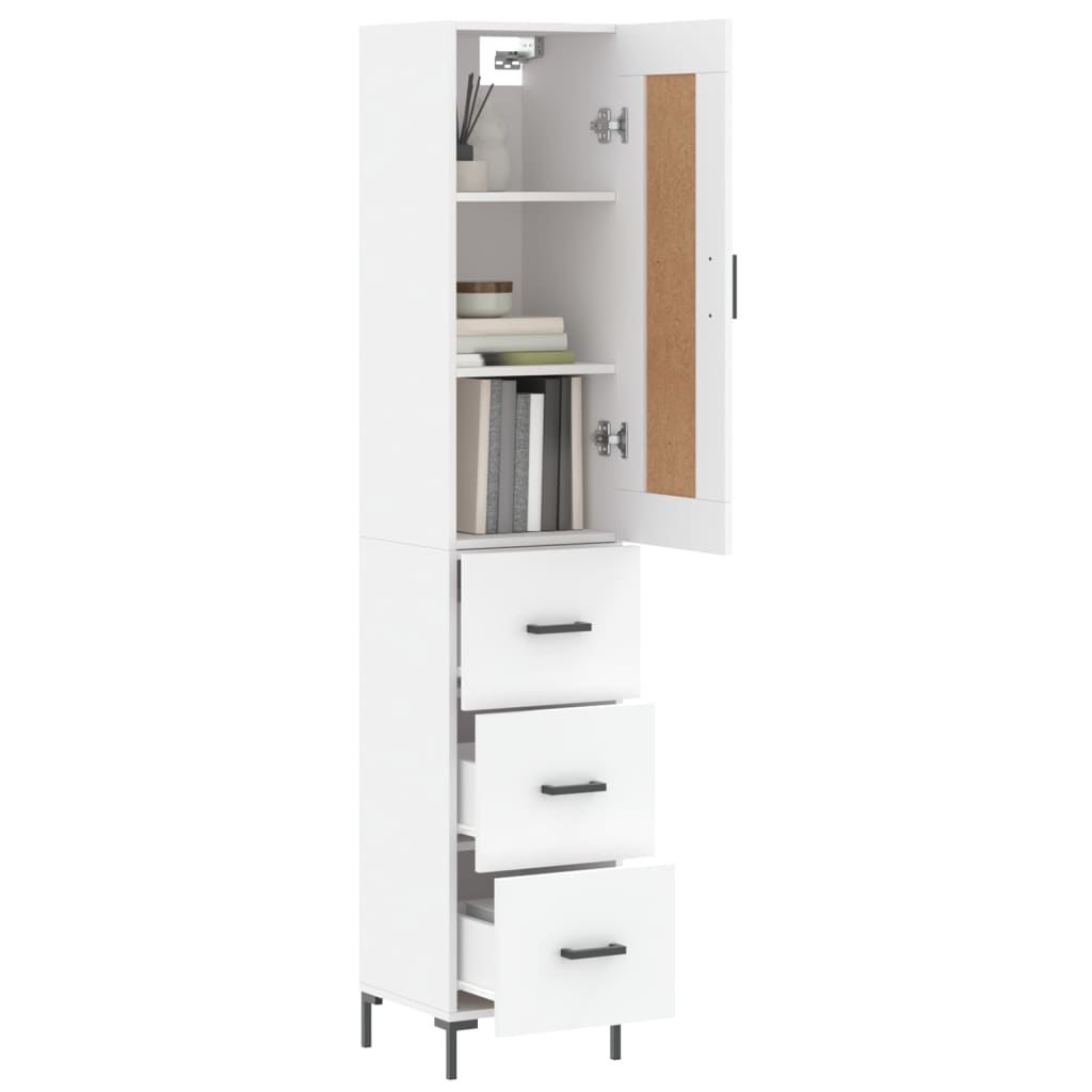 Highboard hvit 34,5x34x180 cm konstruert tre