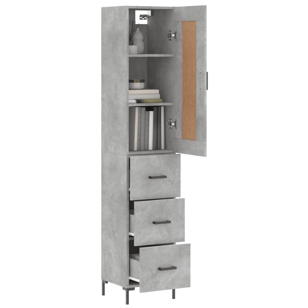 Highboard betonggrå 34,5x34x180 cm konstruert tre