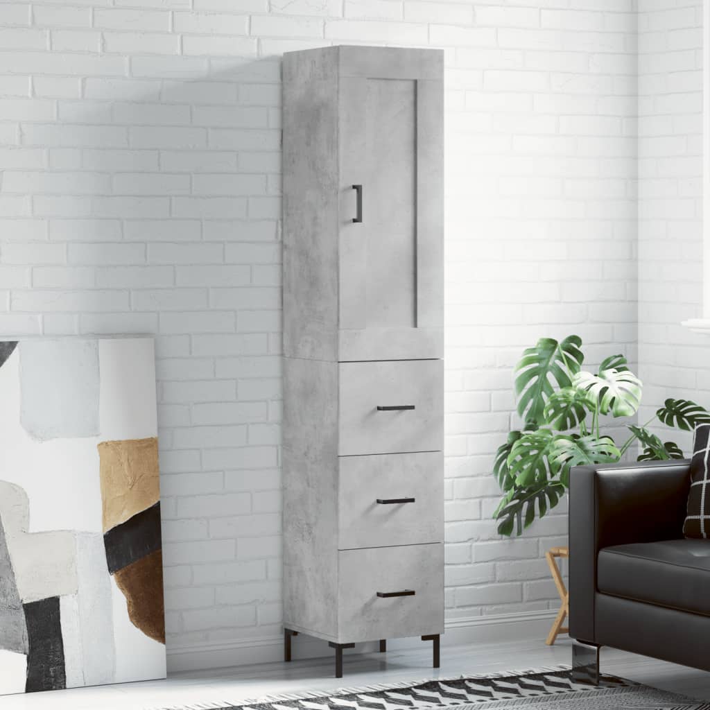 Highboard betonggrå 34,5x34x180 cm konstruert tre
