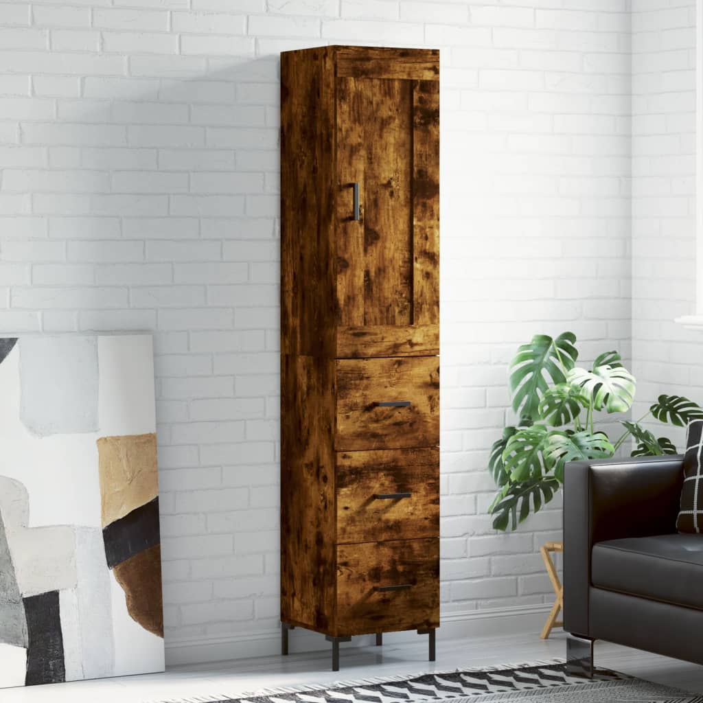 Highboard røkt eik 34,5x34x180 cm konstruert tre