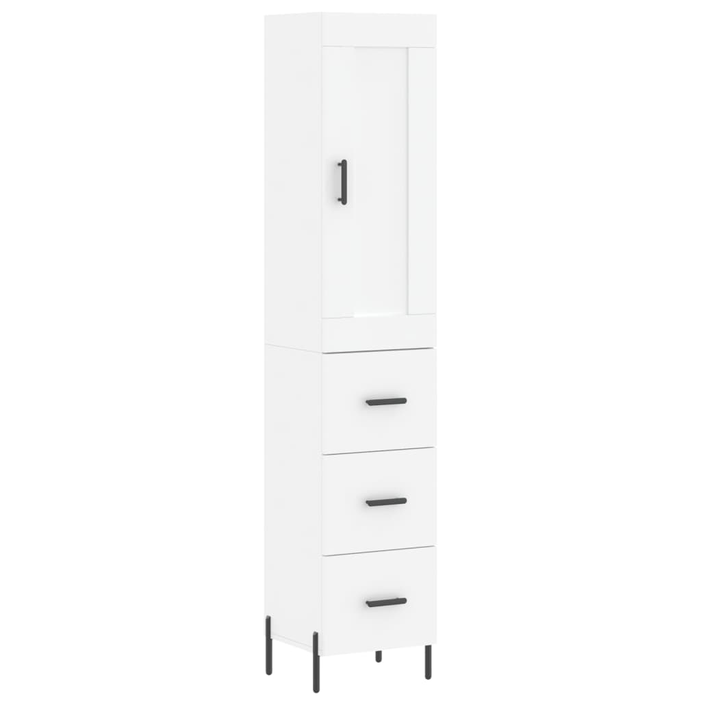 Highboard hvit 34,5x34x180 cm konstruert tre