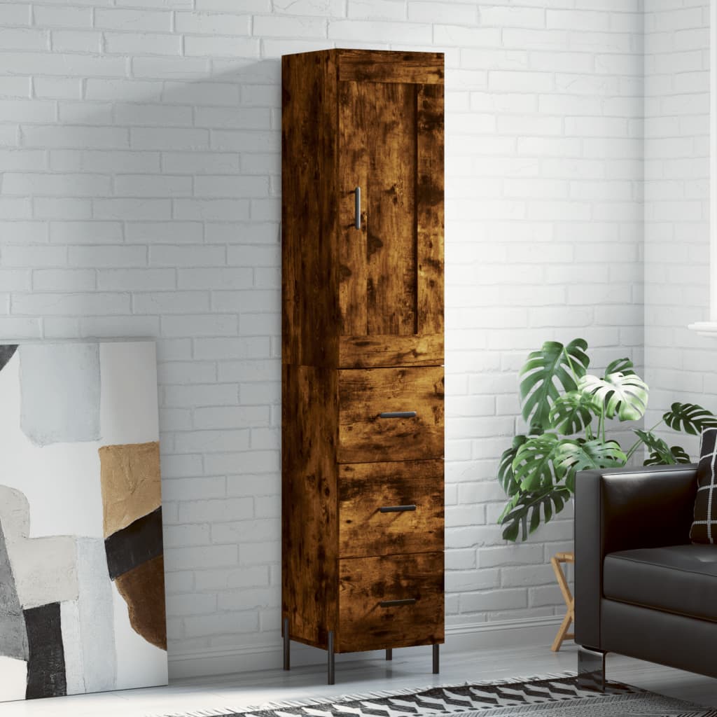 Highboard røkt eik 34,5x34x180 cm konstruert tre
