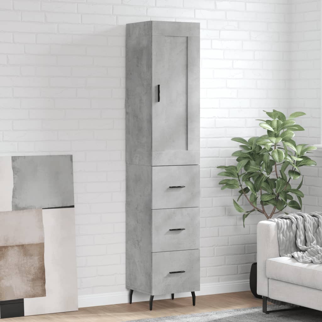 Highboard betonggrå 34,5x34x180 cm konstruert tre