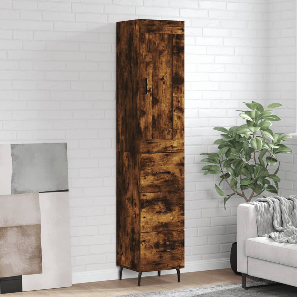 Highboard røkt eik 34,5x34x180 cm konstruert tre