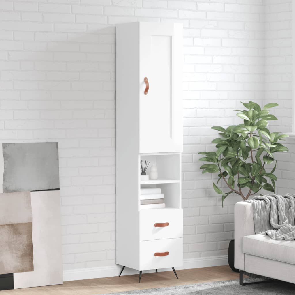 Highboard høyglans hvit 34,5x34x180 cm konstruert tre