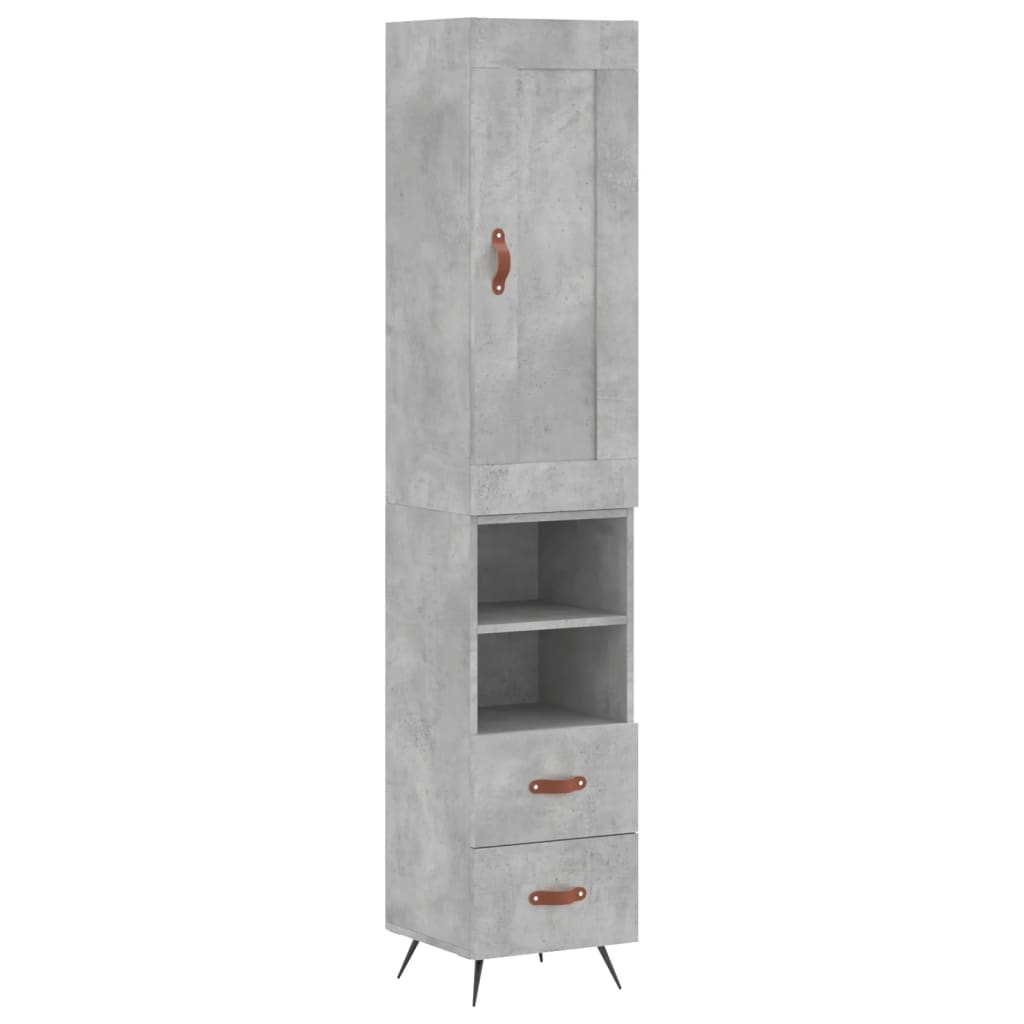 Highboard betonggrå 34,5x34x180 cm konstruert tre