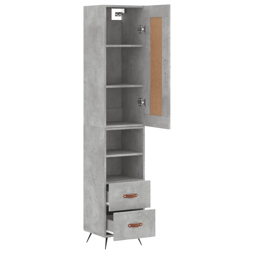 Highboard betonggrå 34,5x34x180 cm konstruert tre